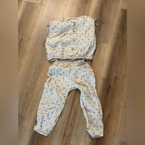 Zara baby girl cream beige polka dot linen set